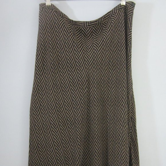 Kate Hill Woman Plus 18W Brown Black Flare 100% Silk Midi Skirt Career Classic - Picture 1 of 10